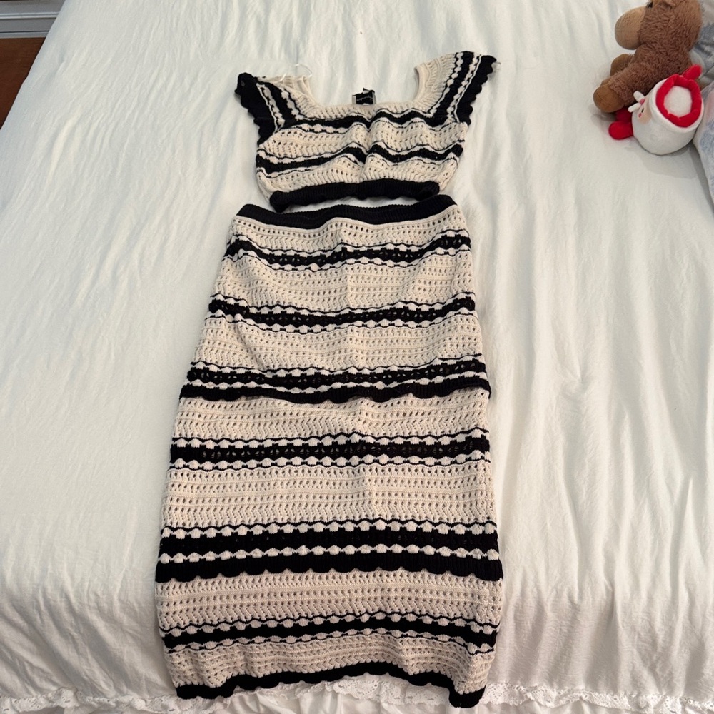 Black and Cream Crochet Dress
